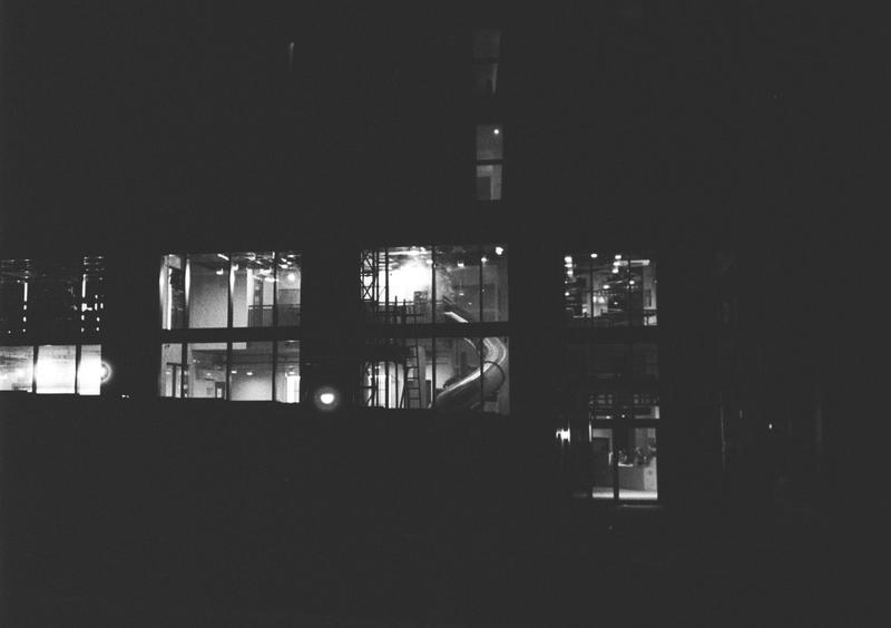 A slide inside a building