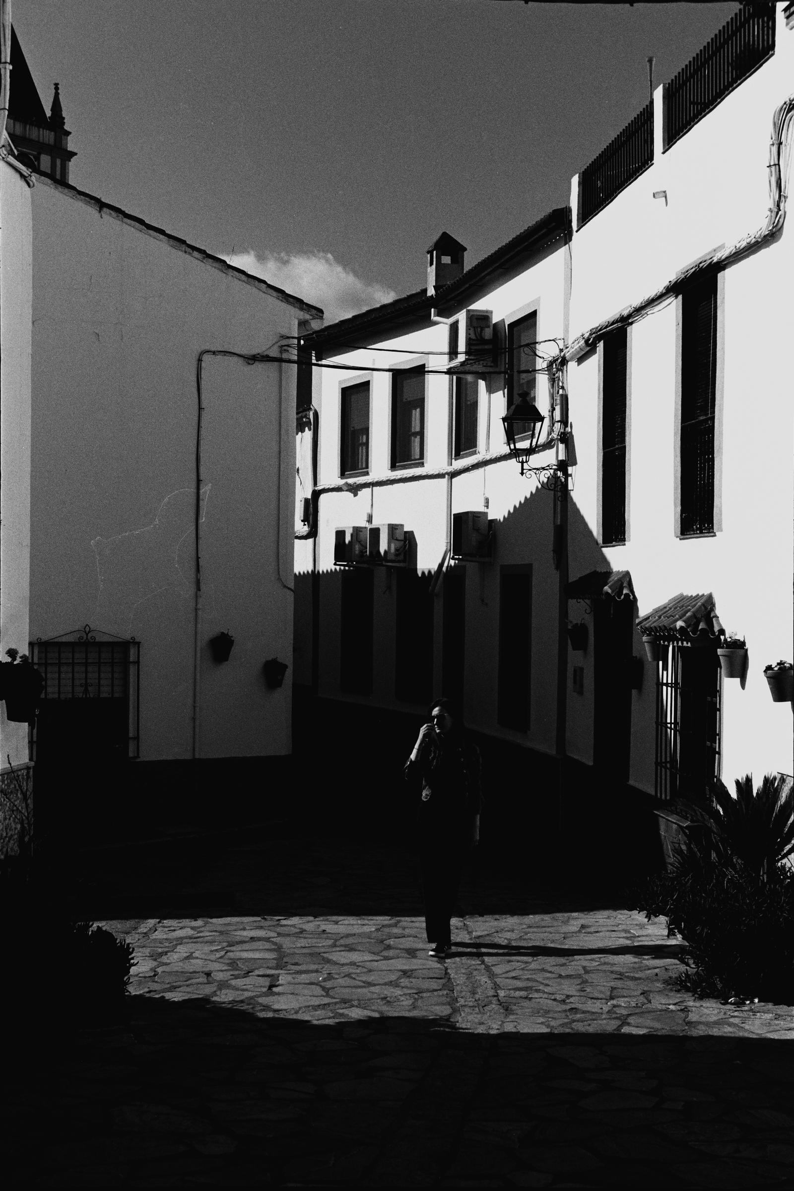 A woman in a square