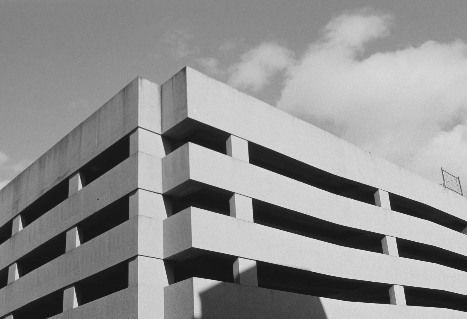 A brutalist car park