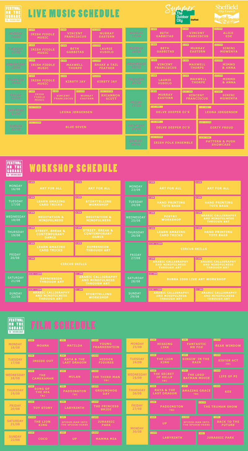 The lineup for the festival on the square in sheffield