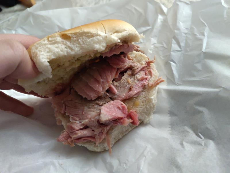 Inside a Scotts Pantry pork sandwich